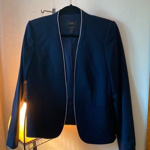 J Crew Navy collarless blazer with ivory detail along collar and sleeve. Size 8
